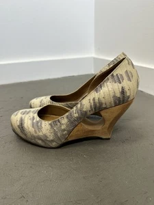 Schuler & Sons Philadelphia Leather Reptile Snake Embossed Wooden Heel Shoes 8 - Picture 1 of 9