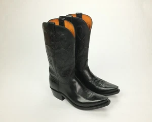 NEW LUCCHESE Men's Sz 7EE Black Buffalo Leather Cowboy Boots 1883 N1652 - Picture 1 of 13