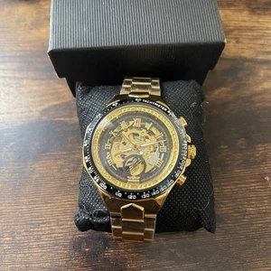 Reloj Automático Hombre GANADOR Tono Dorado Cuerda Automática 41mm Esqueleto Oro Pulsera - Imagen 1 de 5