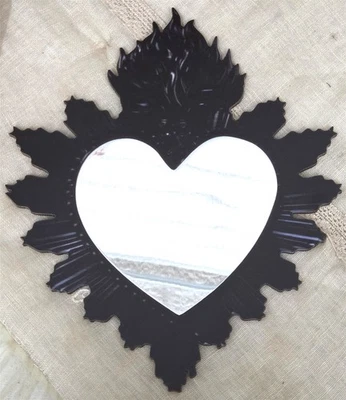 Victoriano Comercio Gótico Corazón Oscuro Sobre Fuego Espejo Madera Montaje en Pared 22B Foto 1 de 4
