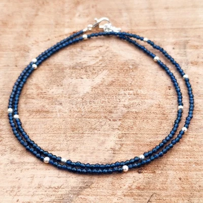 Cuentas de diamantes azules, rondelle facetado de 2 mm, broche de plata de ley, collar de cuentas Foto 1 de 4