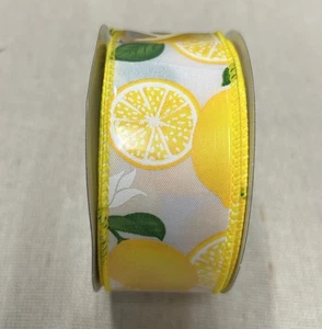 R G Brand Lemon Print 1.5 “ X 10 YDS Yellow Wire Ribbon Spool - Picture 1 of 5