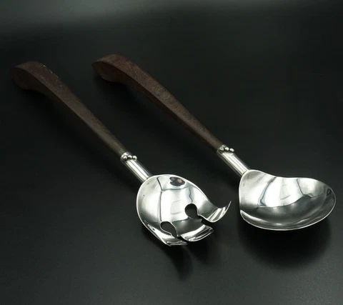 Alfredo Villasana Taxco Sterling Silver Serving Fork & Spoon Wood Handle 11" Cover