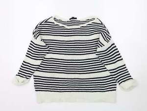 Topshop Womens Multicoloured Round Neck Striped Cotton Pullover Jumper Size 8