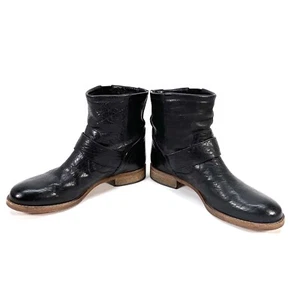 Saks Fifth Avenue Italy 10022 Shoe Black Leather Ankle Engineer Boots Women 35.5 - Picture 1 of 12