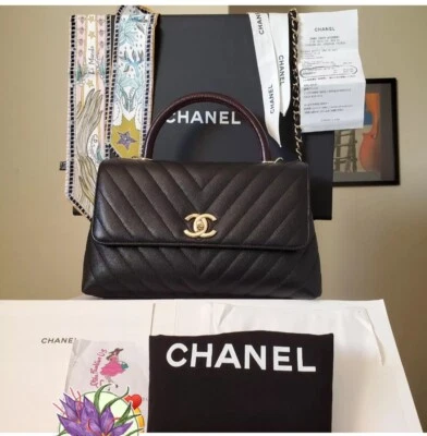 Chanel Coco Handle Black Caviar gold hw bag Lizard Emboss Handle Receipt  - Image 1 of 4
