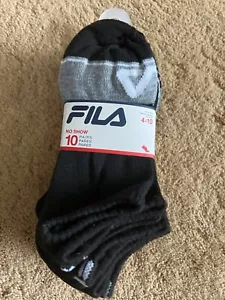 FILA NO SHOW WOMENS SOCKS SIZE 4-10 10 PAIR BLACK GRAY - Picture 1 of 4