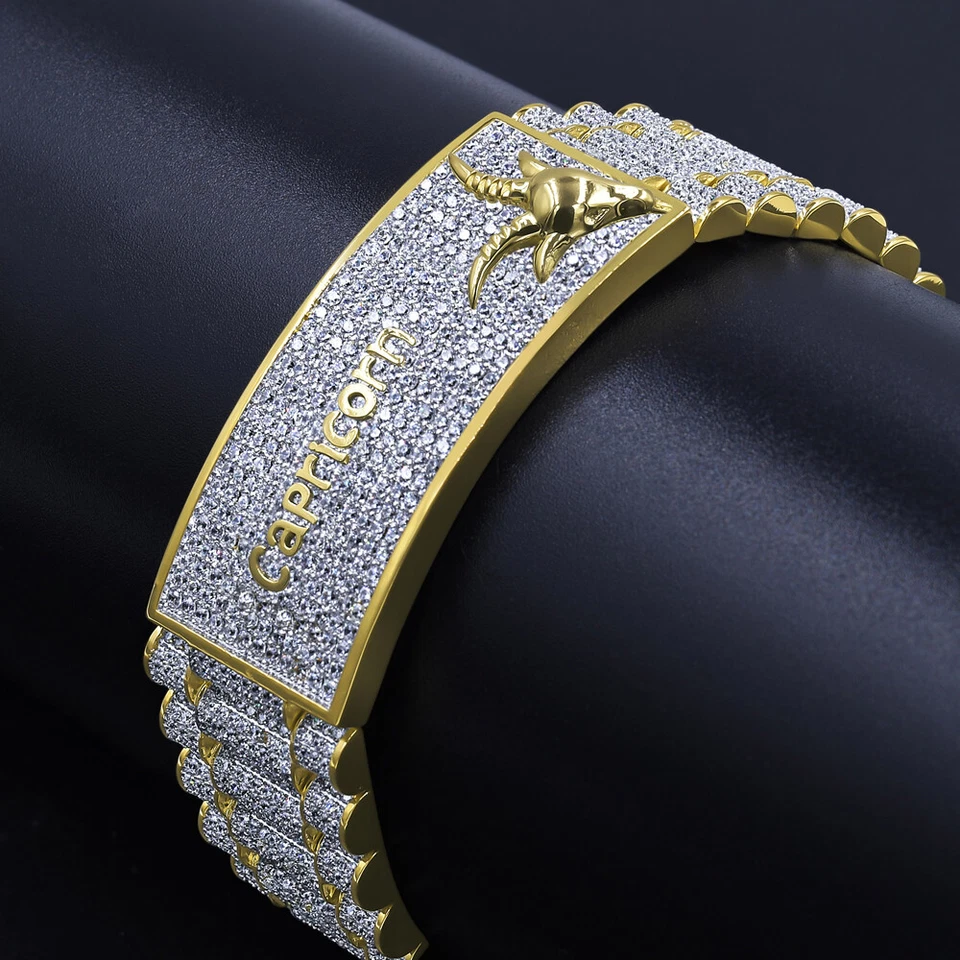 Brazalete de eslabones presidenciales micro pavé acabado oro amarillo 14K Zodiac Astrology Foto 1 de 1