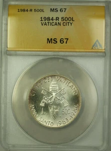 1984-R Vatican City Silver 500 Lire Coin ANACS MS 67 KM#168 - Picture 1 of 2