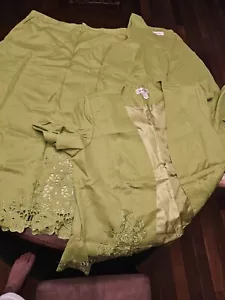 Conjunto Falda Vintage Lino Usa 100% Lino 3 Piezas Verde Encaje Diseño Floral Talla 1X - Imagen 1 de 19