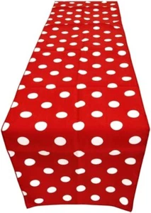 PolyCotton Print Table Runner RED & WHITE Polka Dots - 12" x 108" - Picture 1 of 2