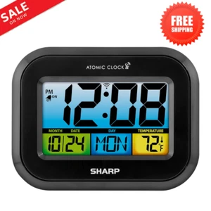 Atomic Digital Alarm Clock Battery Operated Self-Setting Digital Wall Desk Clock - Picture 1 of 24