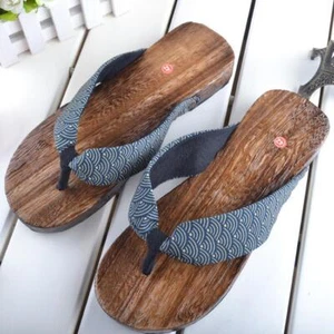 Sandalen Herren Japanisch Plateau Lack Clogs Holz Hausschuhe Flip-Flops Freizeit - Bild 1 von 10