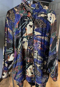 Judith Ann Creations Jacket Large XL Art to Wear Velvet Geisha Asian Button VTG - Picture 1 of 17