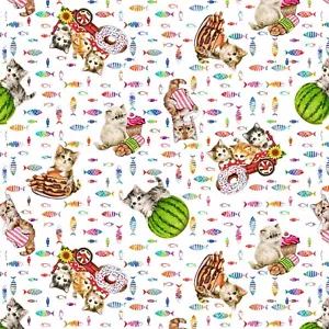 Feline Drive Stoff INSTAGRAM FAMOUS geworfene Katzen weiß - Fat Quarter (18x22") FQ - Bild 1 von 8