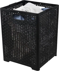 42L Tall Plastic Laundry Hamper, Collapsible Basket with Cut Out Handle, Black - Picture 1 of 12