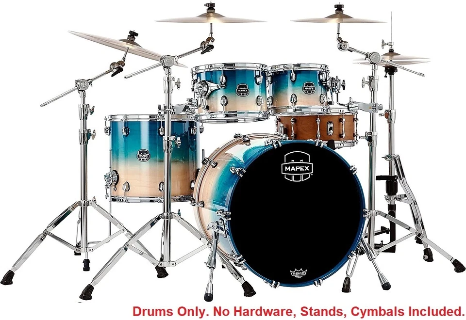 Mapex Saturn Rock 4-Piece 22" Maple/Walnut Shell Pack Aqua Fade SR529XUUQ