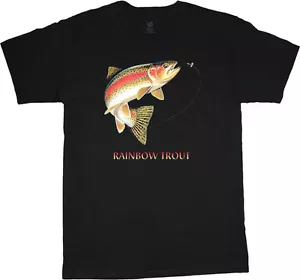 rainbow trout shirt men's fishing t-shirt black t-shirt trout fly fishing tee - Picture 1 of 1