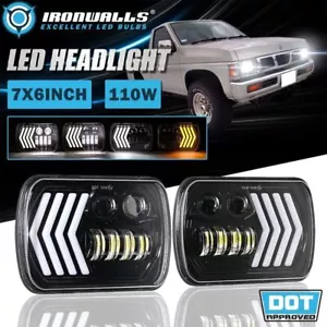 For Nissan D21 1986-94 Pair 7x6" LED Headlights Hi-Lo DRL Dynamic Turn Signal - Foto 1 di 12