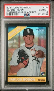 Novato Topps Heritage Carlos Rodon 2015 cromado negro refractor radiocontrol/66 PSA 10 - Imagen 1 de 2