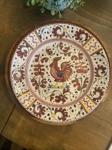 Vintage Deruta Italy Red Rooster Round Wall Hanging Plate - Imagen 1 de 6
