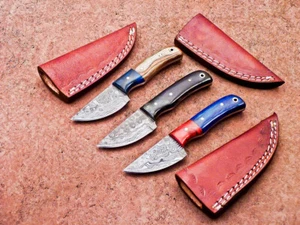 LOTTO DI 3 PEZZI! LAMA IN ACCIAIO DAMASCATO FATTO A MANO, COLTELLO DA CACCIA, COLTELLO DA SCUOIATURA 9020 - Foto 1 di 11