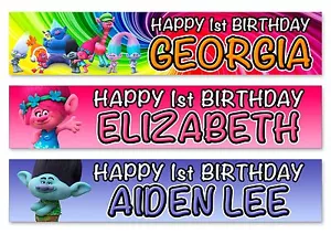 2 x Trolls Personalised Birthday Banners or 1 Door Banner - Picture 1 of 5