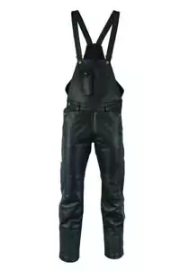 Men's Real Leather Dungaree Motorcycle with Bib and Brace Cowhide Leather Pant - Picture 1 of 5