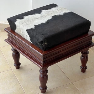 Genuine Black And White Cowhide Ottoman Stool - Picture 1 of 12