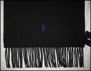 Nuevo con etiquetas Polo Ralph Lauren Corderos Lana Negro Bufanda Azul Pony Logo - Imagen 1 de 2