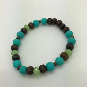 Pulsera elástica hecha a mano de madera pintada a mano TURQUESA mix para hombre dama MB13 - Imagen 1 de 3