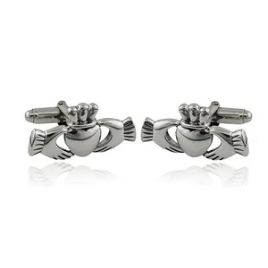 Sterling Silver Irish Claddagh Cuff Links - One Pair, 14mm x 26mm - Picture 1 of 4