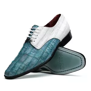 NUEVO Zapatos de Vestir Marco Milano Con Cordones Cocodrilo Lagarto Cuero Pissa Verde azulado Blanco - Imagen 1 de 4