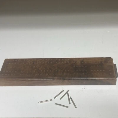 Homemade Beautiful Curly Maple Wooden Cribbage Board W/ Metal Pegs 11” Game - Image 1 of 4