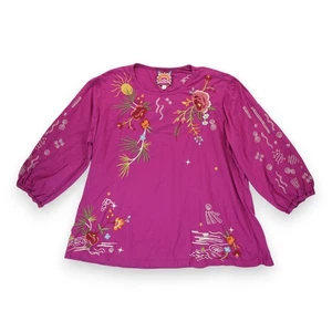 Johnny Was Keone Puffärmel T-Shirt bestickt Blumen Magenta Damen 1X - Bild 1 von 7