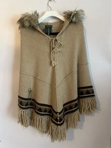 Lauren Jeans Co. Brown Shawl Ralph Lauren Cape w/Hoodie. Size S/M NWOT Fast Ship - Picture 1 of 15