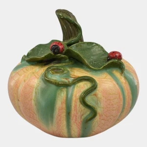 Ephraim Faience 2024 Hand Made Pottery Ladybug Patch Pumpkin - Picture 1 of 6