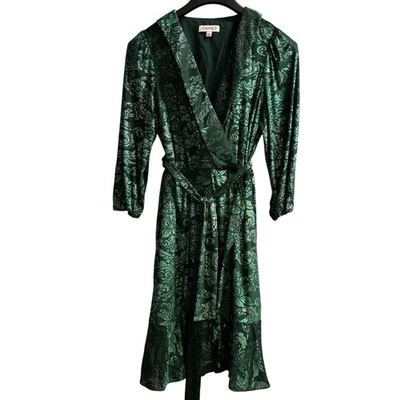 Nanette Lepore Dress Womens 8 Green Floral Burnout Velvet Faux Wrap Ruffle Party - Image 1 of 4