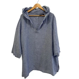 Tahari 100 % Leinen Kapuze Popover Tunika Top Gr. 3X blau V-Ausschnitt Ozean Schwimmen Überwurf - Bild 1 von 8
