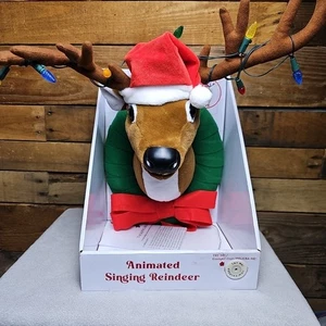 Mr Christmas Animated Singing Reindeer Deer Head Mount Lights Up 5 Songs - Picture 1 of 11
