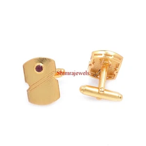 Heated Ruby Gemstone With 18k Gold Plated Silver Cufflinks #22 - Picture 1 of 12
