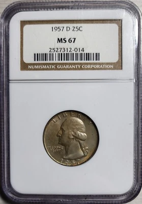 1957 NGC MS 67 Washington Quarter Denver Mint State Toned Obverse Reverse (M217) - Image 1 of 4