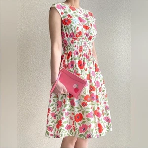 Kate Spade Womens 4 Pink Floral Smocked Bold Garden Bloom Blaire Spring Preppy - Picture 1 of 9