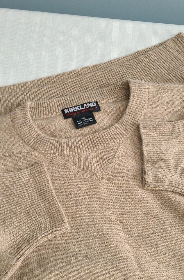 Kirkland Signature Sweater Men's 2XL 100% Cashmere Round Neck Knit Beige Tan - Image 1 of 4