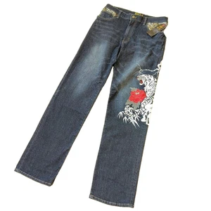 Unused Ryugi Men's Denim Jeans Pants Tiger Embroidered Indigo Size 32 Japan - Picture 1 of 10