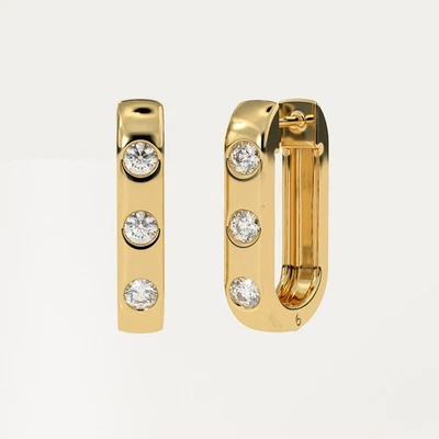 Pendientes de aro Huggies de diamantes creados en laboratorio de oro amarillo macizo de 14K para mujer regalo Foto 1 de 4