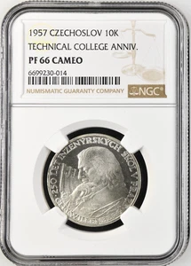 1957 Czechoslovakia 10 Korun Technical College Anni. Km# 47 PCGS PF 66 CAMEO - Picture 1 of 4