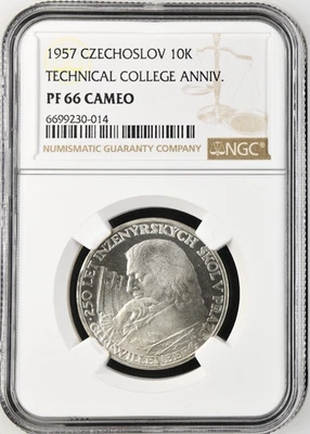 1957 Czechoslovakia 10 Korun Technical College Anni. Km# 47 PCGS PF 66 CAMEO - Image 1 of 4