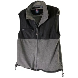 Chaps Men's Full-Zip Fleece Vest Gray Black Yoke Large Polyester Outdoor Casual - Picture 1 of 11