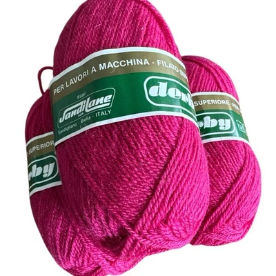 Lot of 3 Skeins Derby 55% Wool 45% Acrylic Yarn Hot Pink SandiLane Biella ITALY - Image 1 of 4